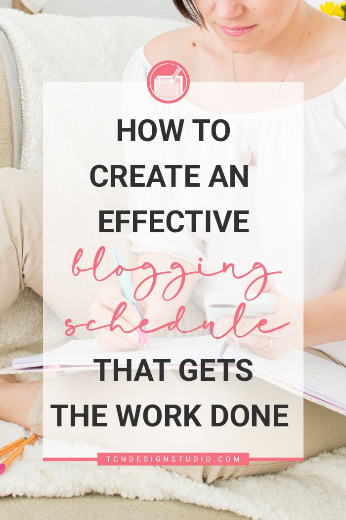 How to Create an Effective Blogging Schedule that Gets the Work Done Pinterest Image with a photo of me with a title overlay.