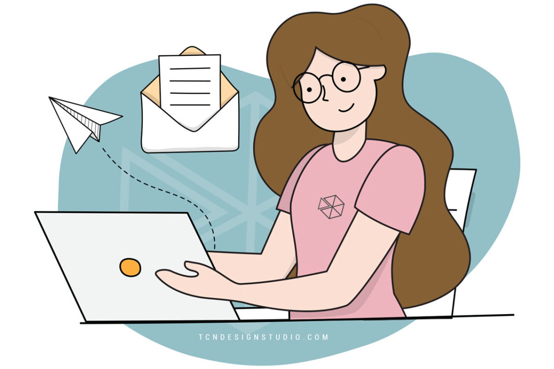 start a blog illustration of a girl with a computer