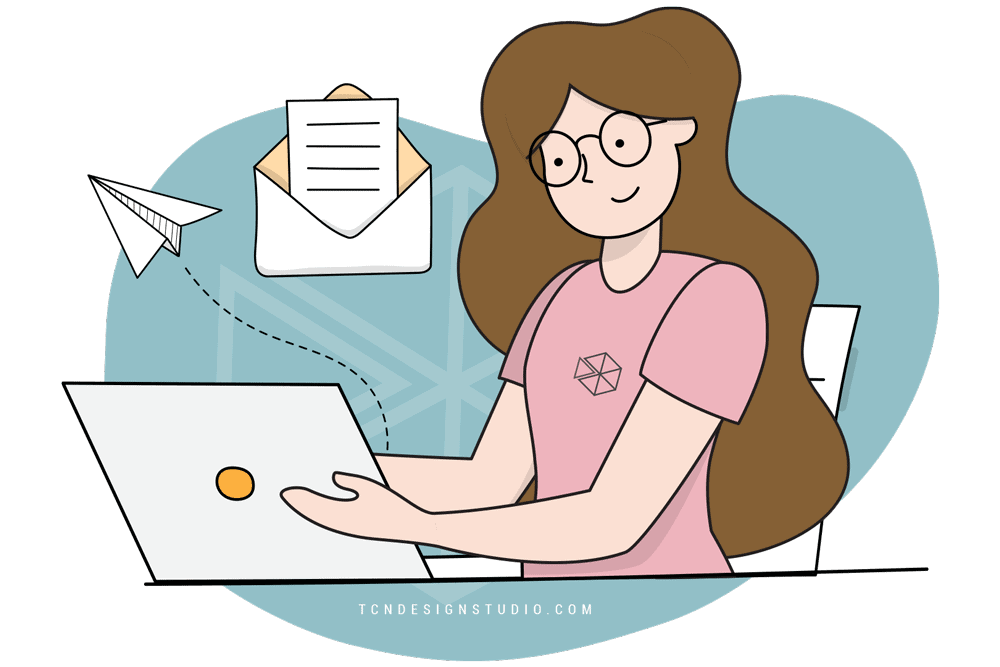 Illustration of a girl on a laptop
