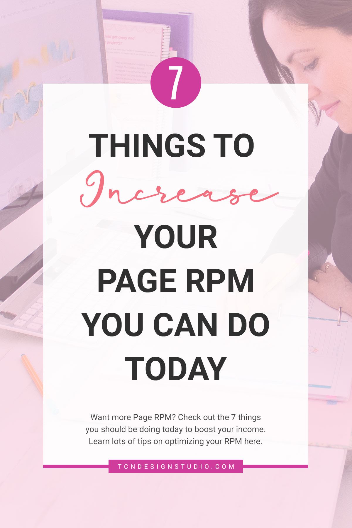 7 Things to increase your Page RPM You can do today Cover image with title overlay over photo and light purple faded color