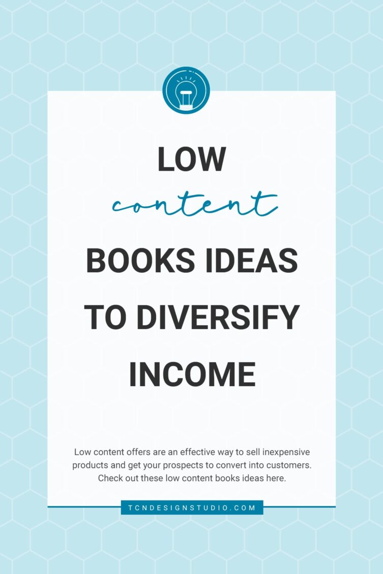 Low Content Books Ideas: Increase Revenue without Spending Hours Development Cover image with solid brackgrounds and title text overlay