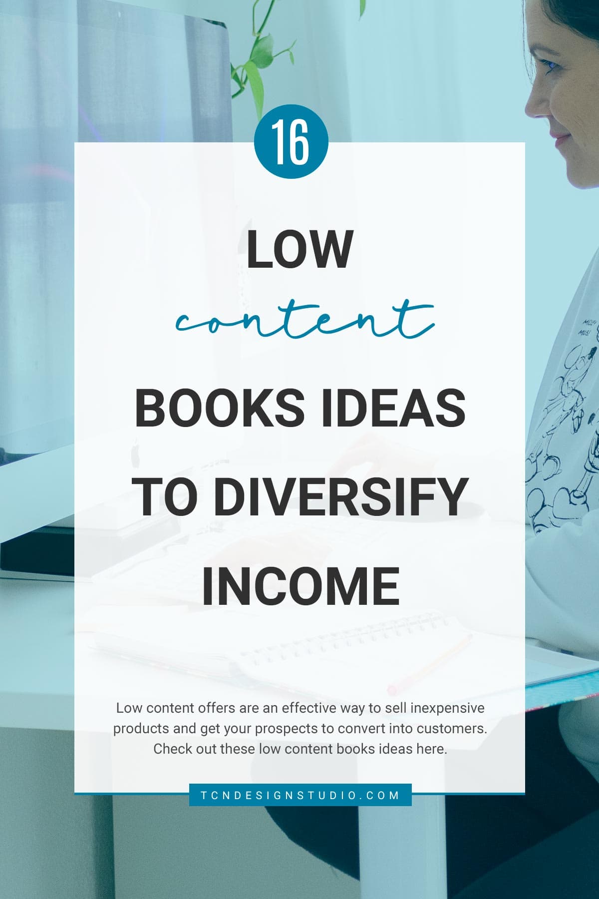 Low Content Books Ideas: Increase Revenue without Spending Hours Development Cover image with photo brackgrounds and title text overlay