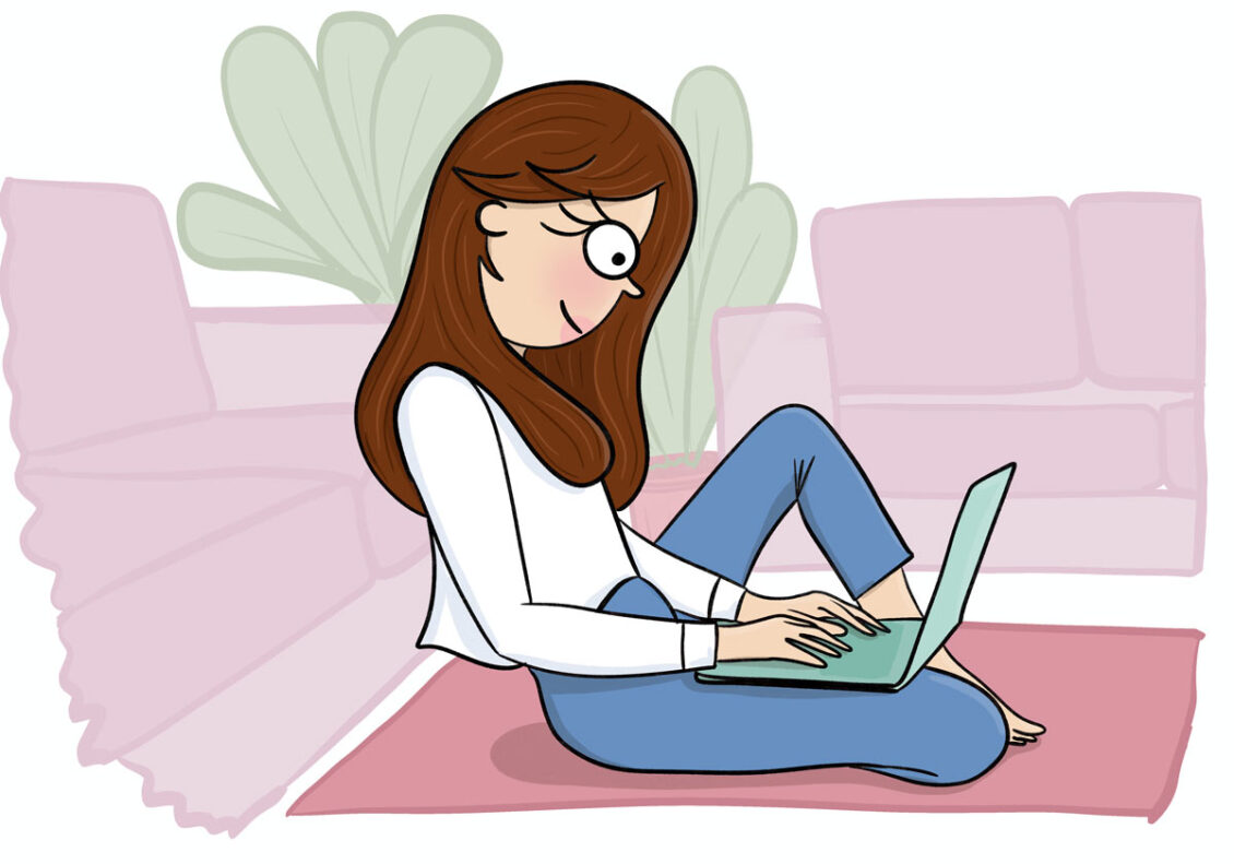 5 Tips to Write Posts Faster by writing on the go taking my laptop anywhere. Illustration.