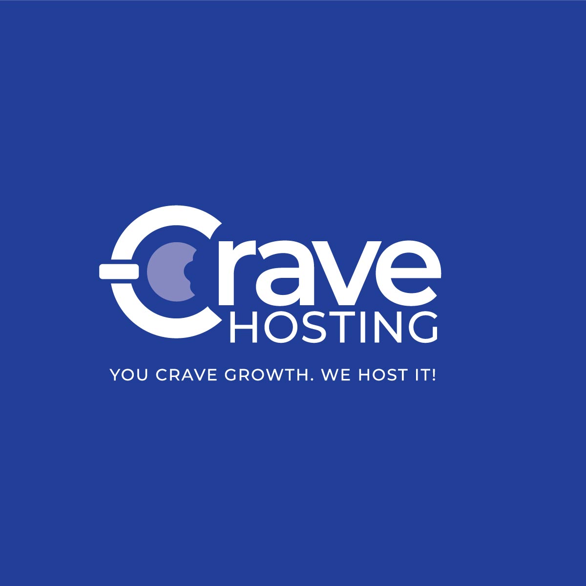 Crave Hosting Main Logo White on Blue background