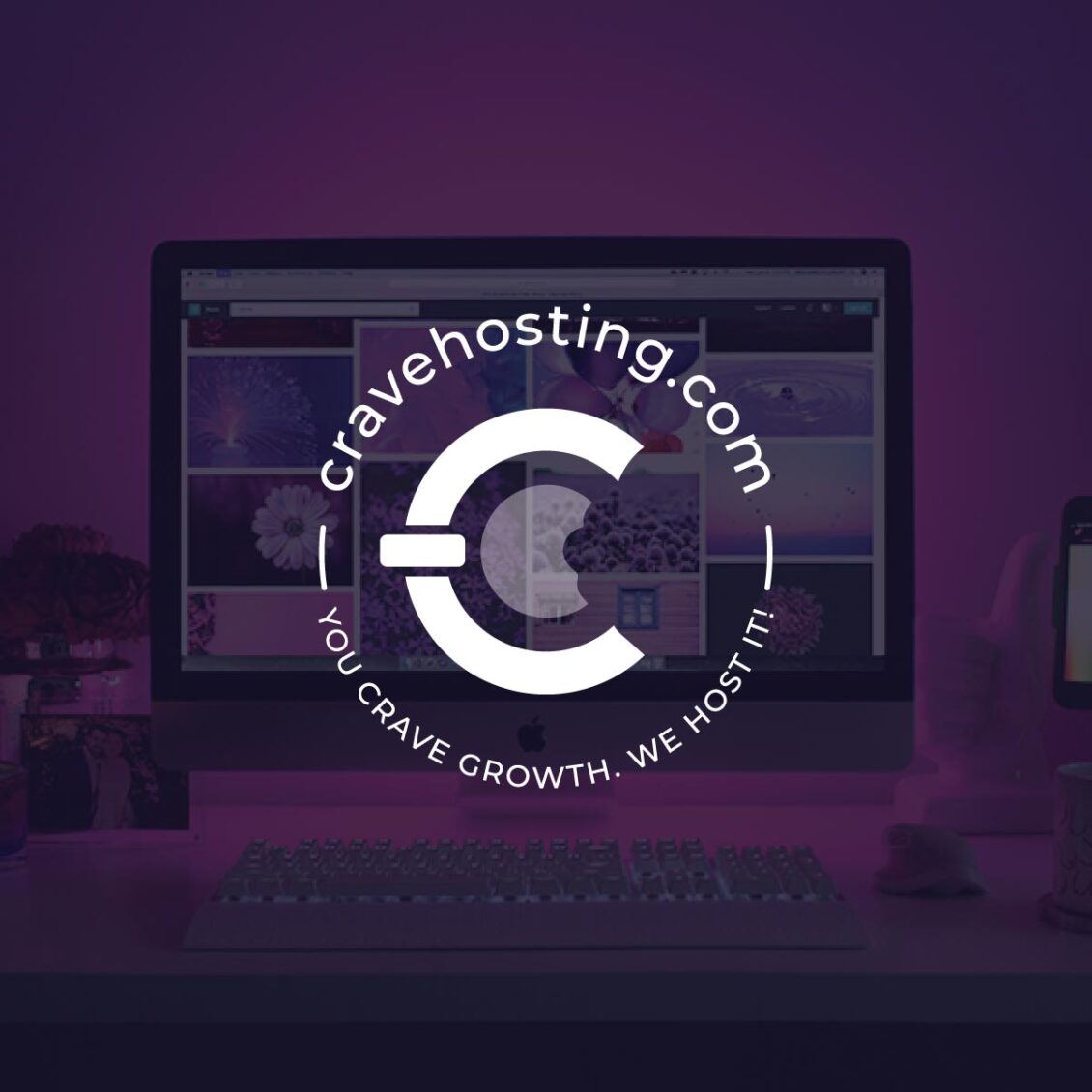 Crave Hosting Submark Logo white overlay on image