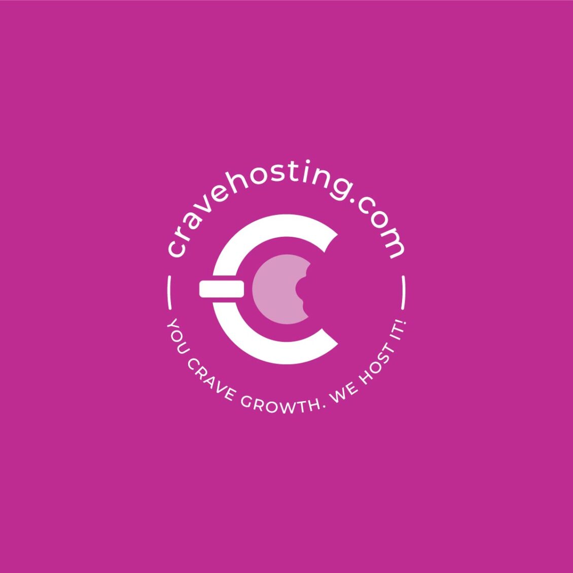 Crave Hosting Submark Logo white on magenta background