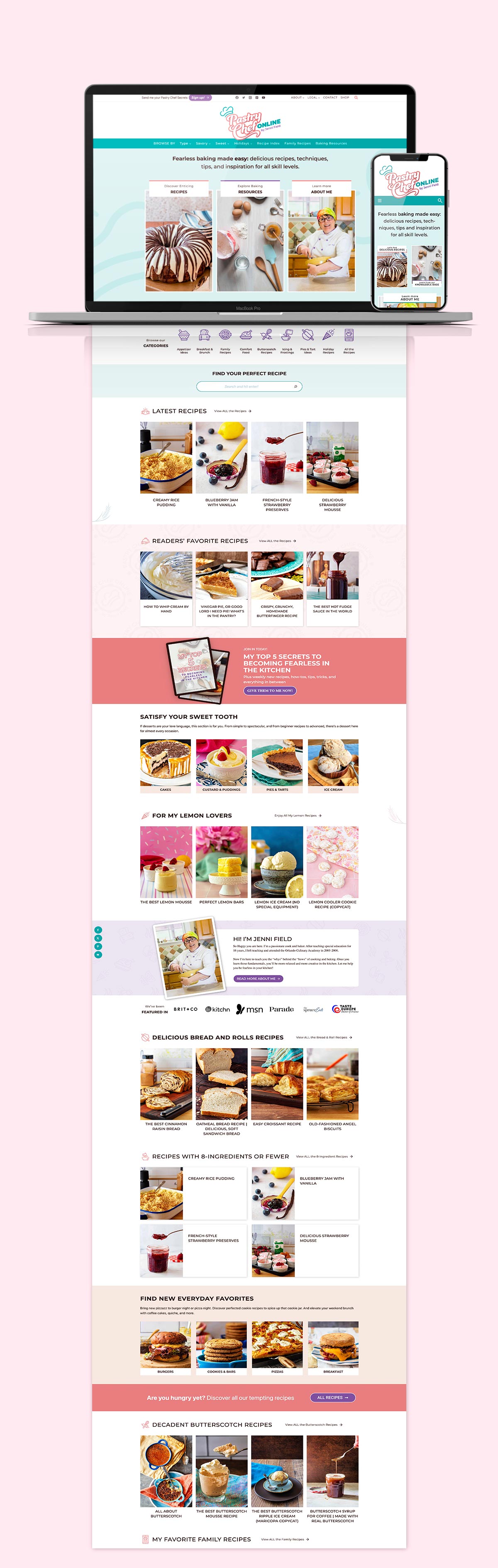 Pastry Chef Online Custom Website design featuring Homepage