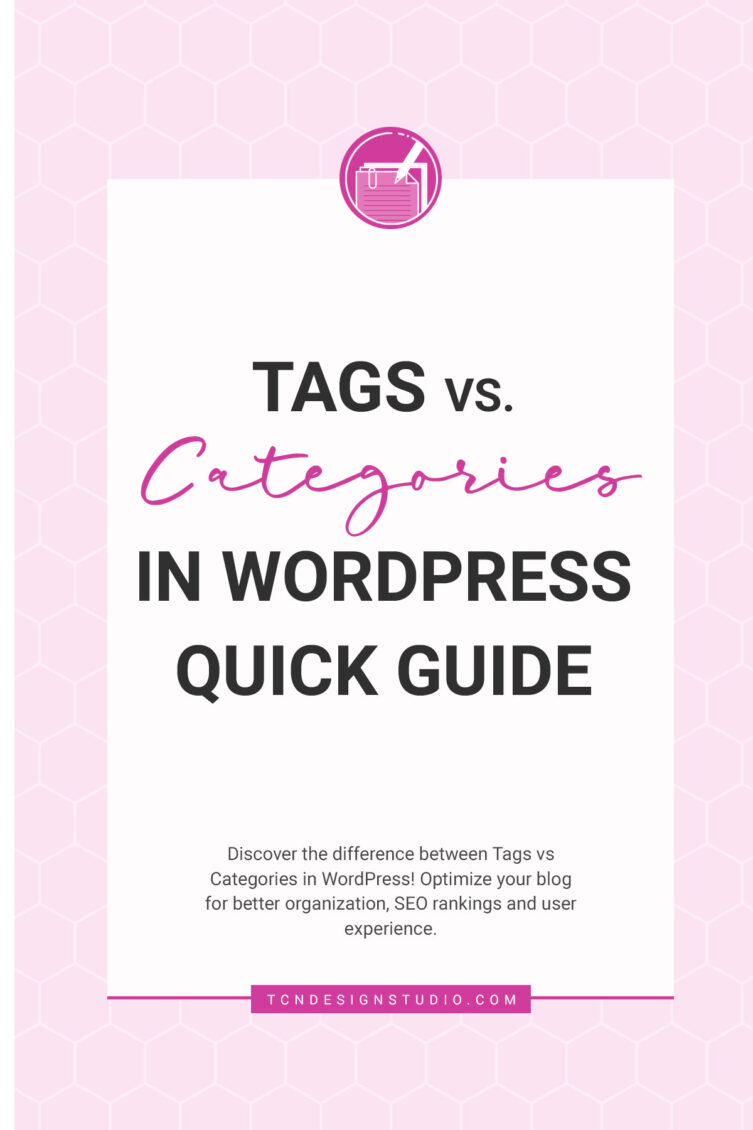 Tags vs Categories in WordPress Quick Guide cover image solid color with title text overlay