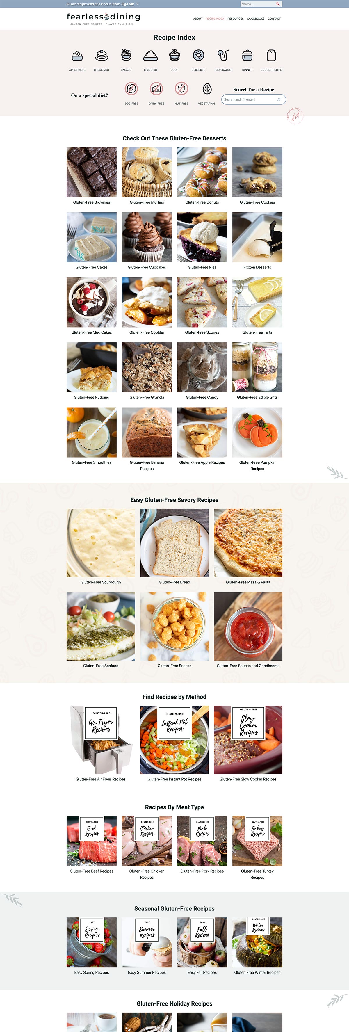 Fearless dining Recipe Index Page