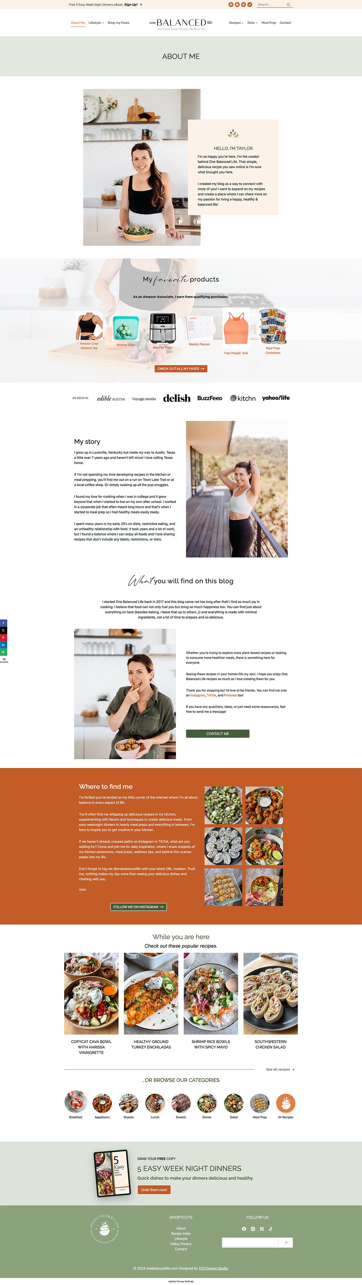 One Balanced Life Custom Website design featuring About page