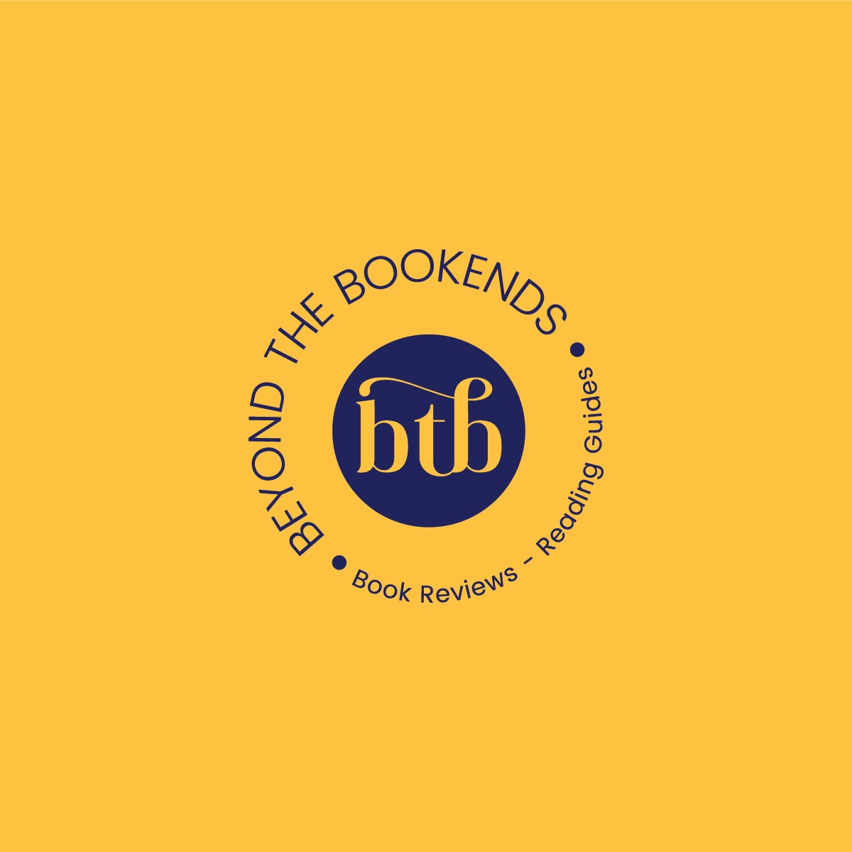 Beyond the Bookends submark Logo 2 dark blue on yellow background