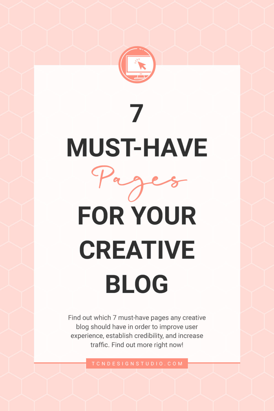 7 Must-Have Pages for Your Creative Blog. cover image solid color with title text overlay