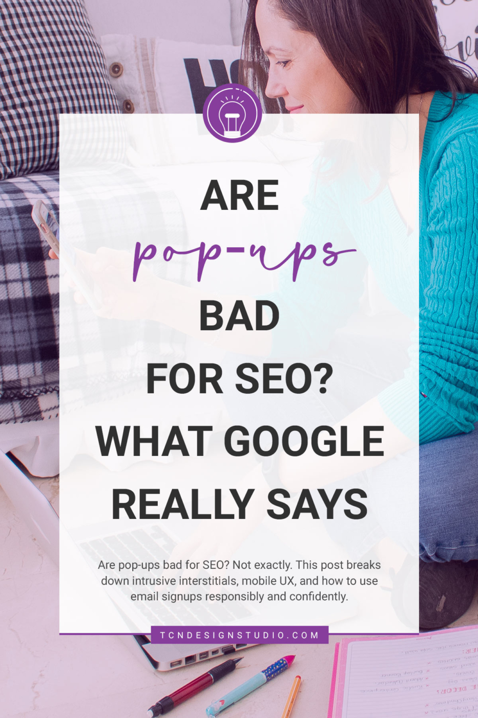 Are Pop-Ups Bad for SEO? What Google Really Says. cover image with faded color with title text overlay